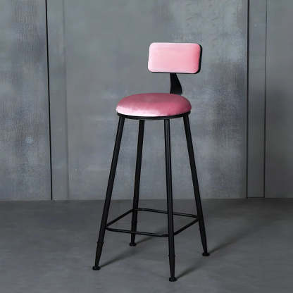 Black Metal Round Fabric Cushion Bar Stool — Pink / 1 Piece