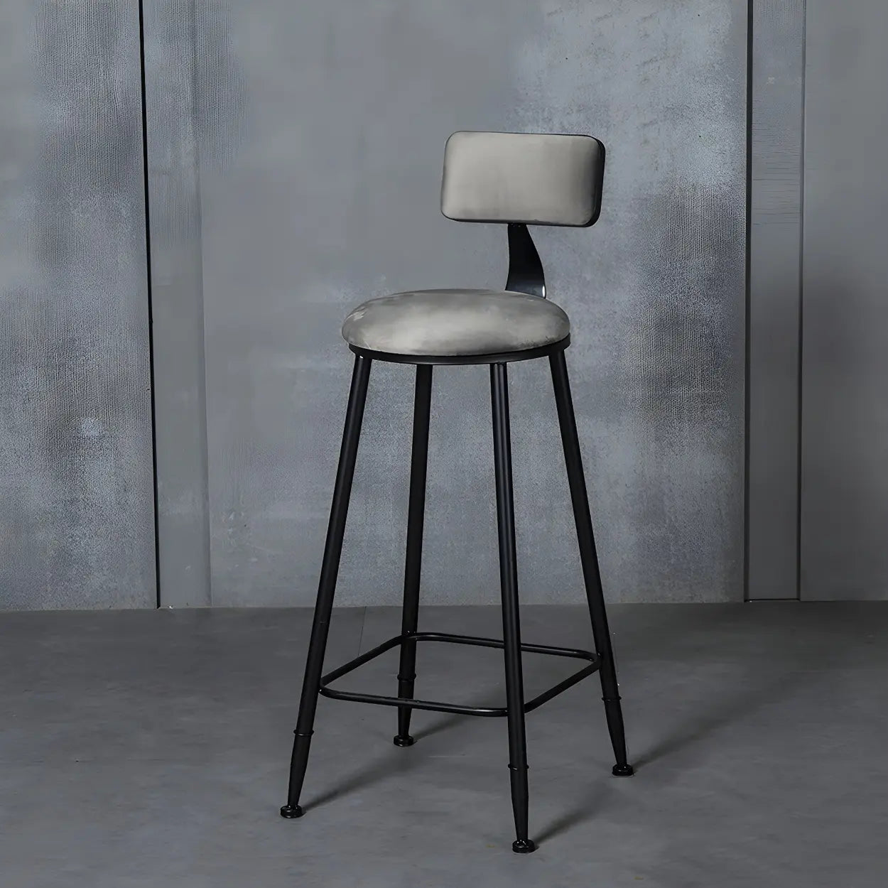 Black Metal Round Fabric Cushion Bar Stool — Pink / 1 Piece