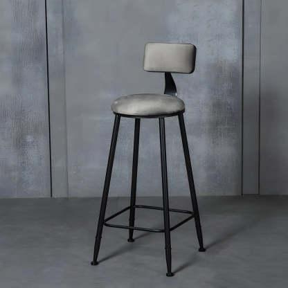 Black Metal Round Fabric Cushion Bar Stool — Pink / 1 Piece