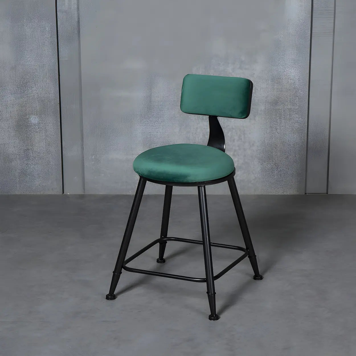 Black Metal Round Fabric Cushion Bar Stool — Grey / 1 Piece