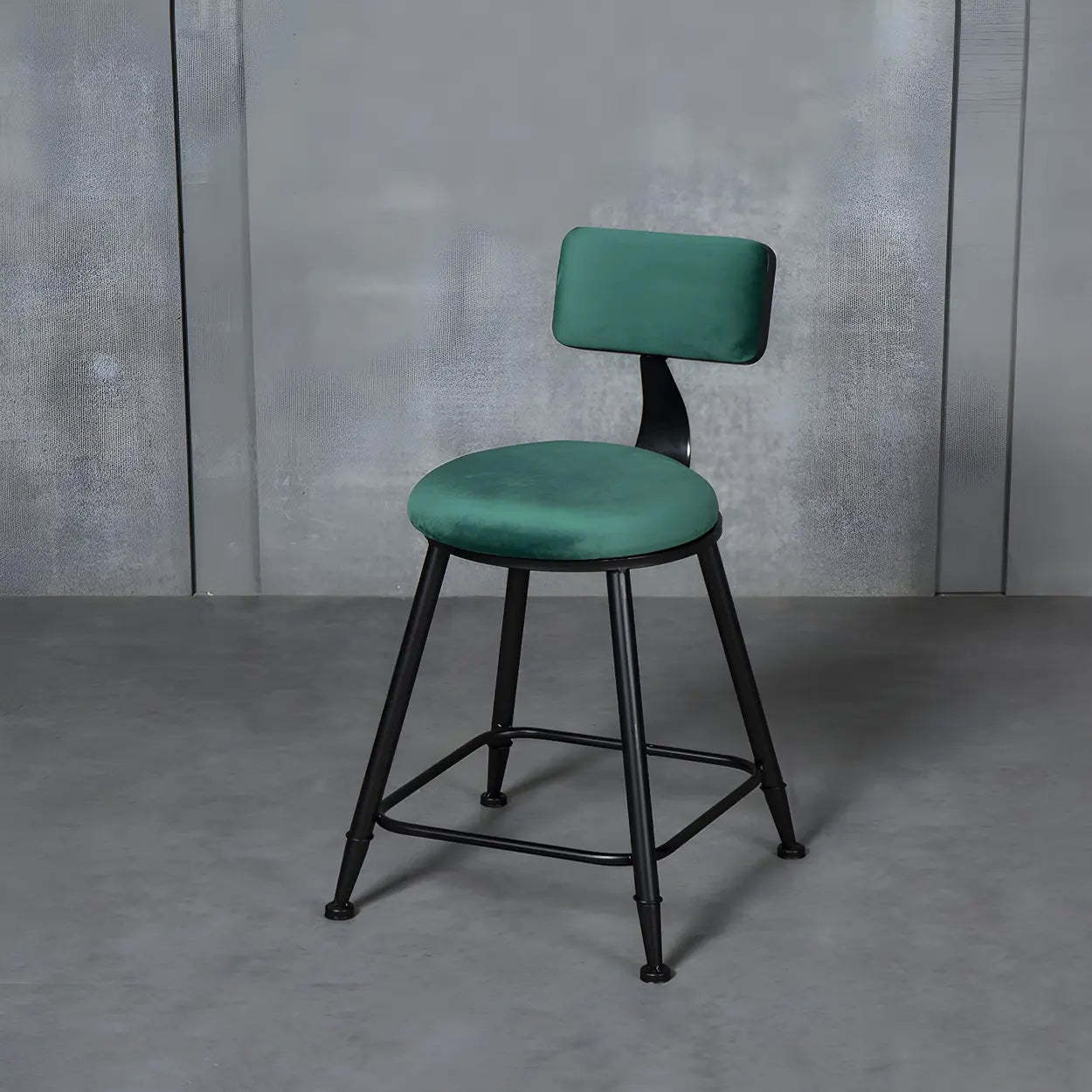 Black Metal Round Fabric Cushion Bar Stool — Grey / 1 Piece
