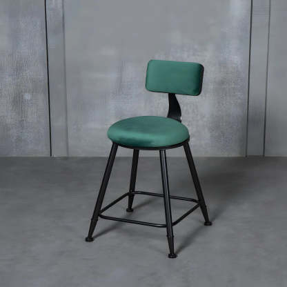 Black Metal Round Fabric Cushion Bar Stool — Grey / 1 Piece