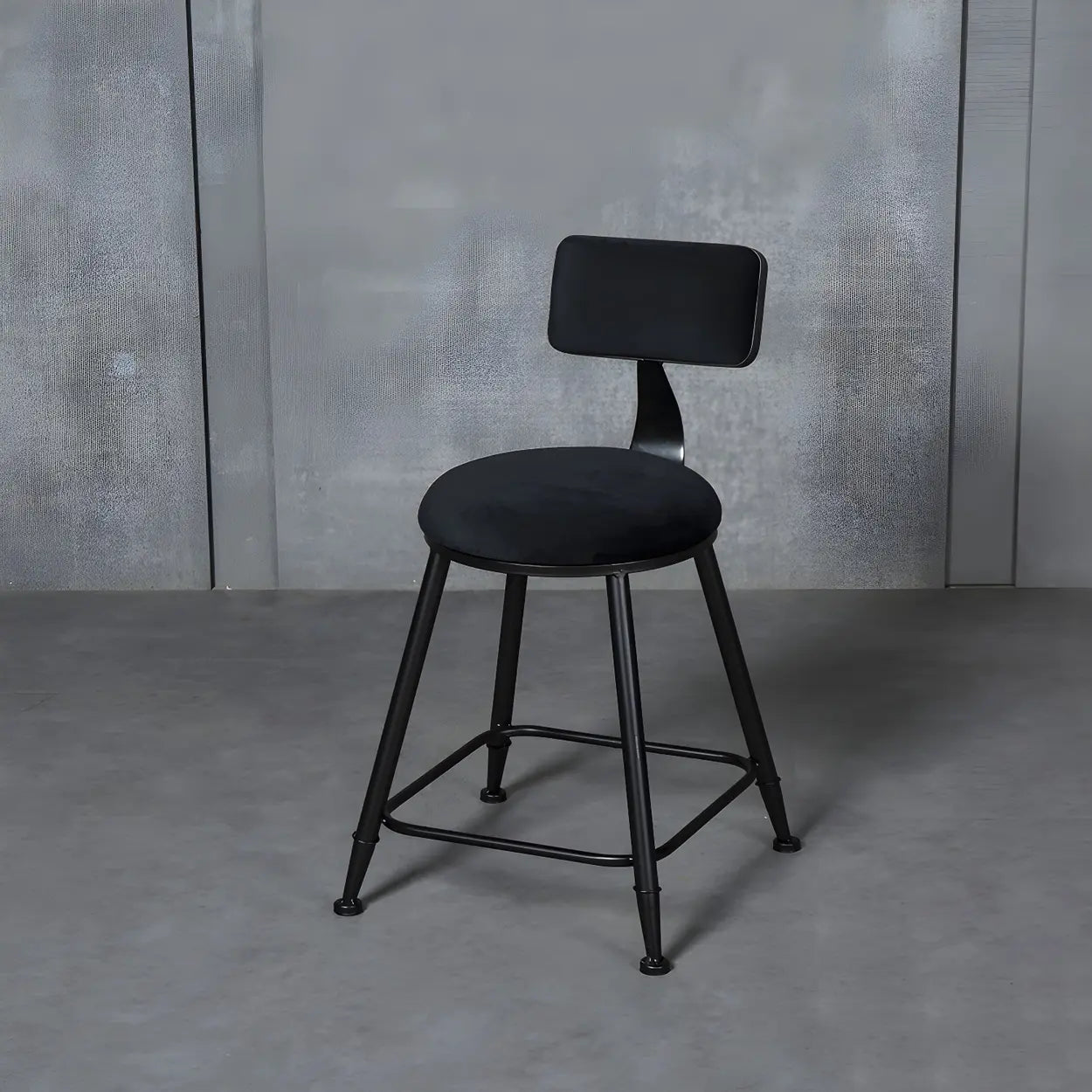 Black Metal Round Fabric Cushion Bar Stool — Grey / 1 Piece