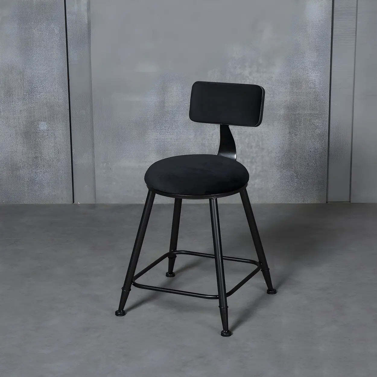 Black Metal Round Fabric Cushion Bar Stool — Grey / 1 Piece