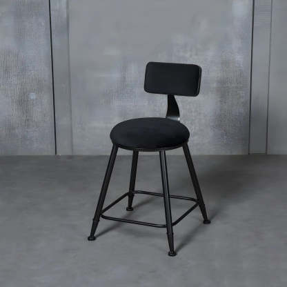 Black Metal Round Fabric Cushion Bar Stool — Grey / 1 Piece