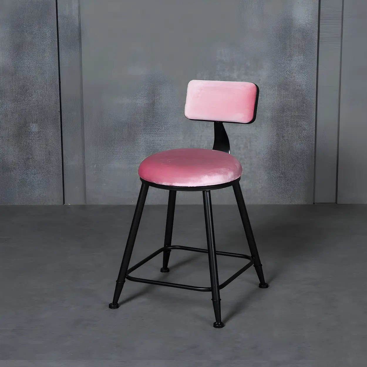 Black Metal Round Fabric Cushion Bar Stool — Grey / 1 Piece