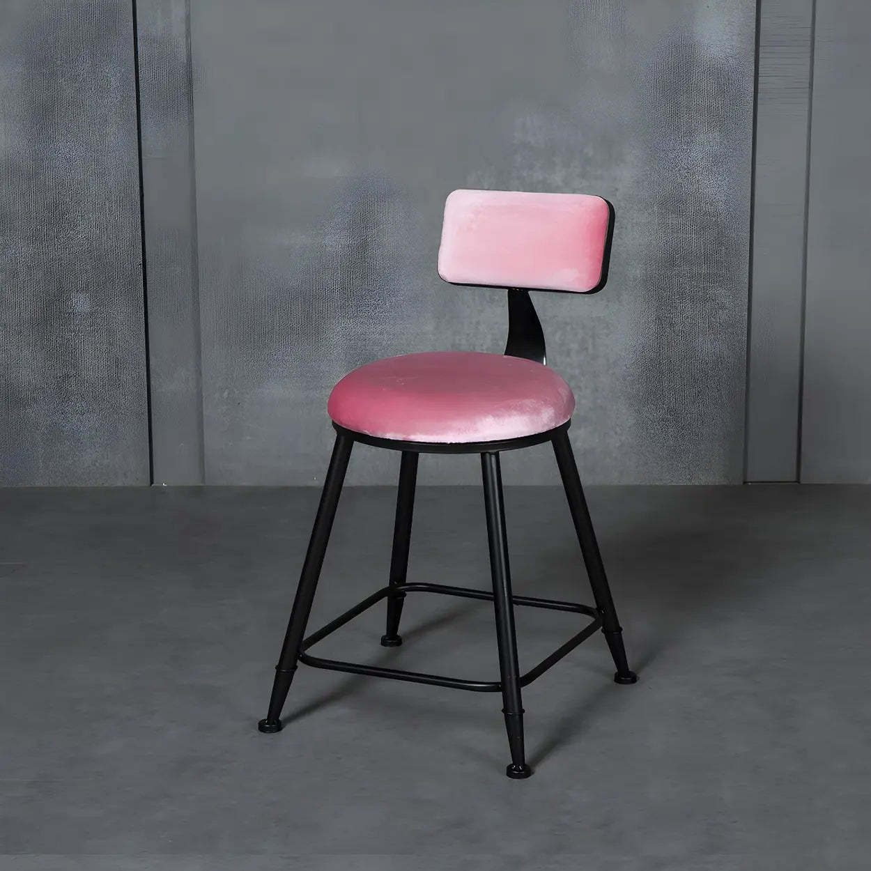 Black Metal Round Fabric Cushion Bar Stool — Grey / 1 Piece