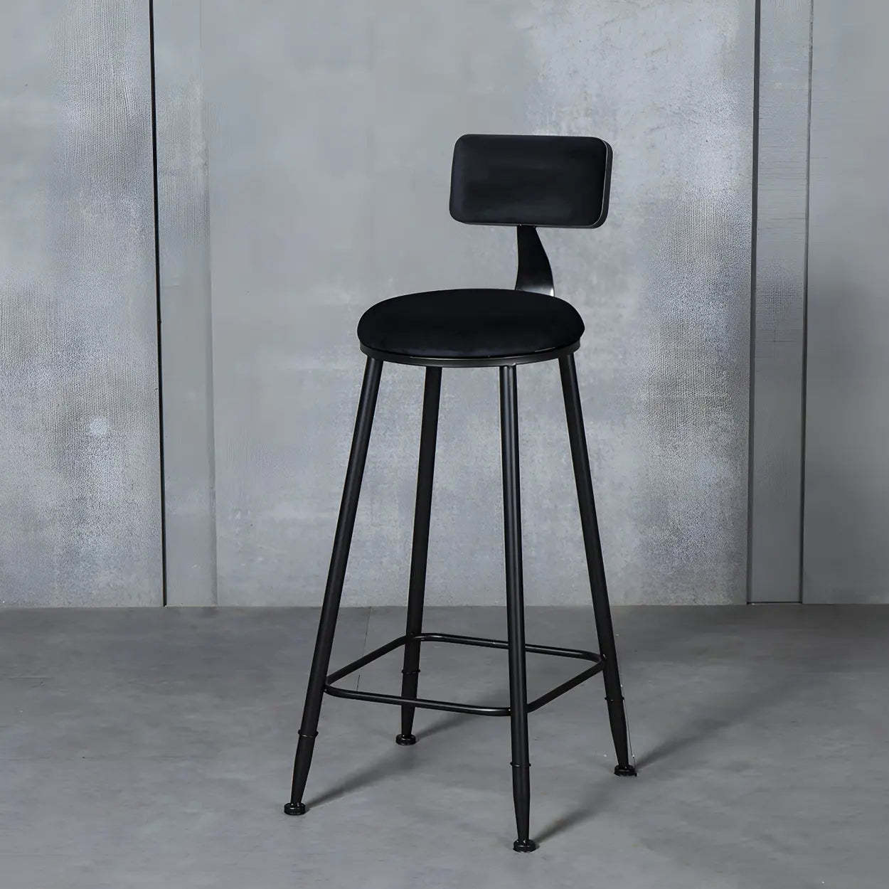 Black Metal Round Fabric Cushion Bar Stool — Black / 1 Piece