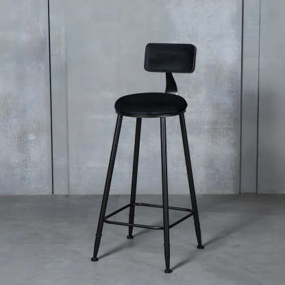 Black Metal Round Fabric Cushion Bar Stool — Black / 1 Piece
