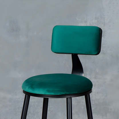 Black Metal Round Fabric Cushion Bar Stool — Green / 1 Piece
