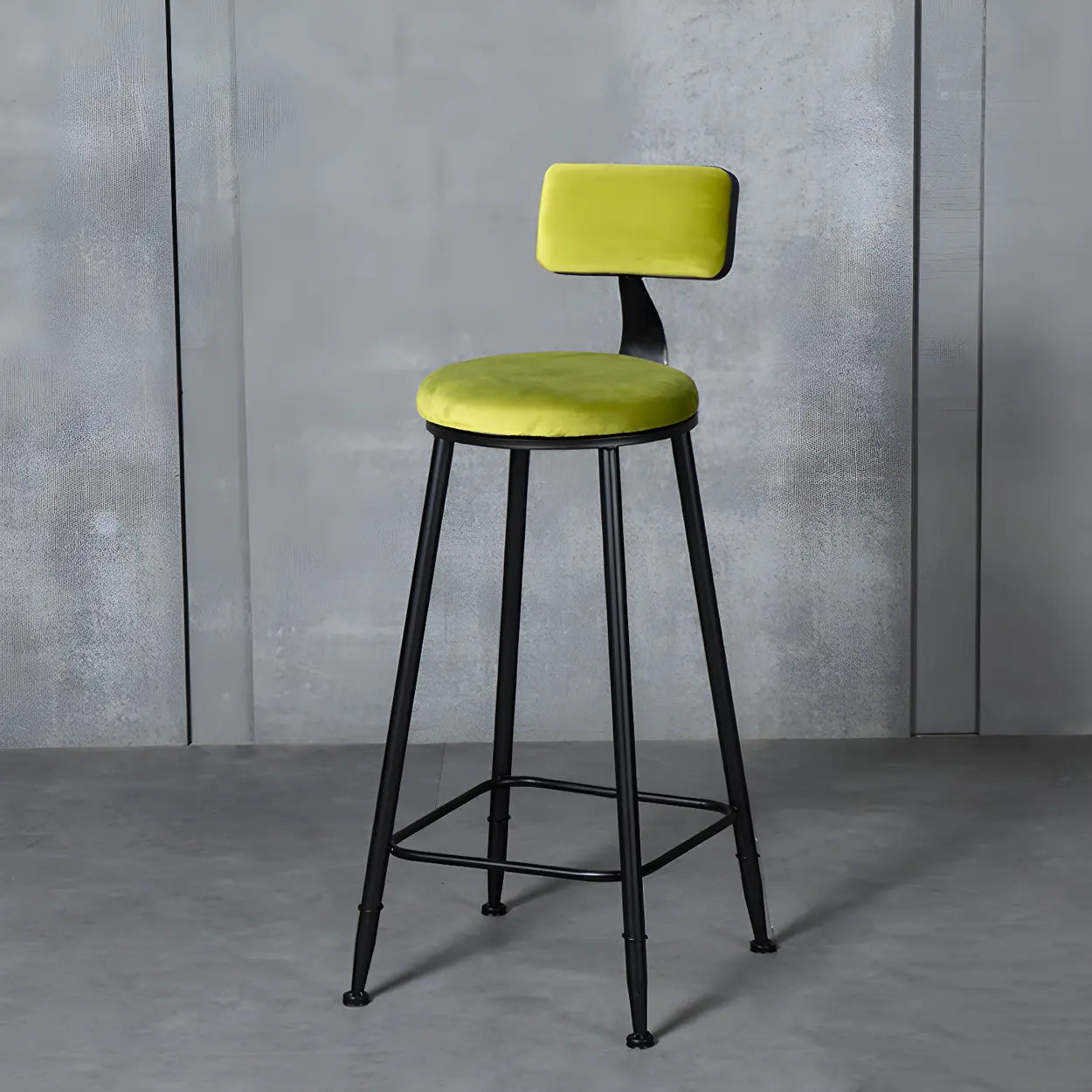 Black Metal Round Fabric Cushion Bar Stool — Green / 1 Piece