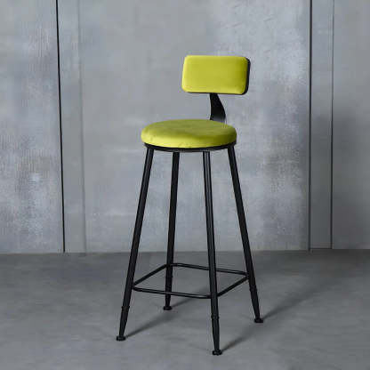 Black Metal Round Fabric Cushion Bar Stool — Green / 1 Piece