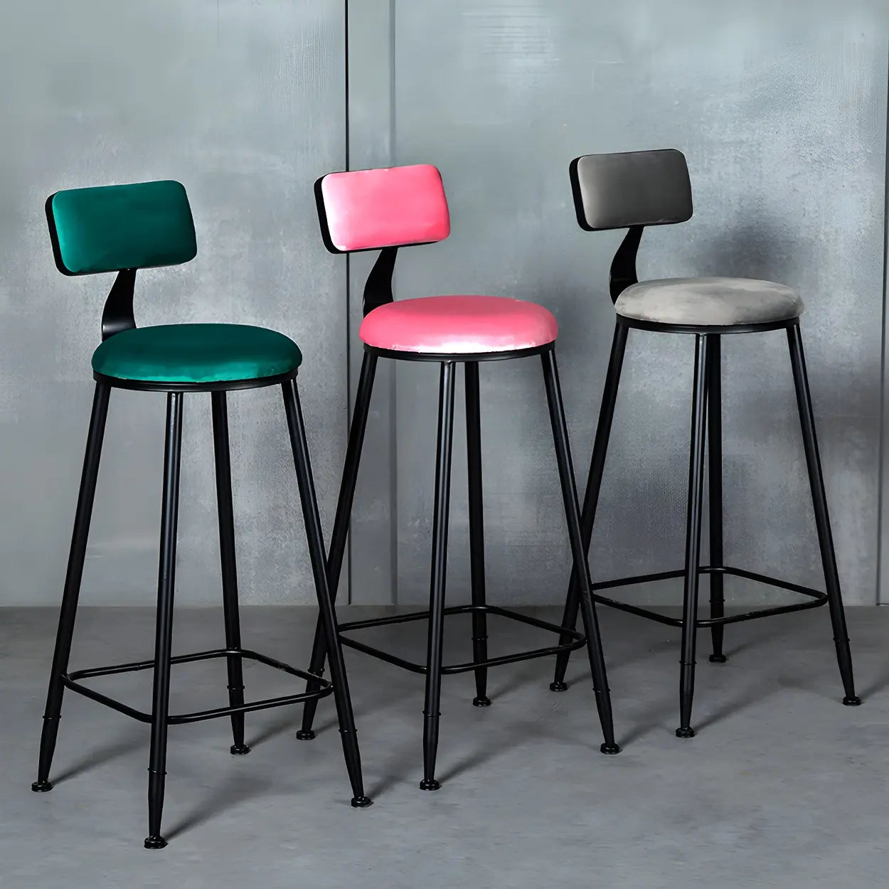 Black Metal Round Fabric Cushion Bar Stool — Fluorescent Green / 1 Piece