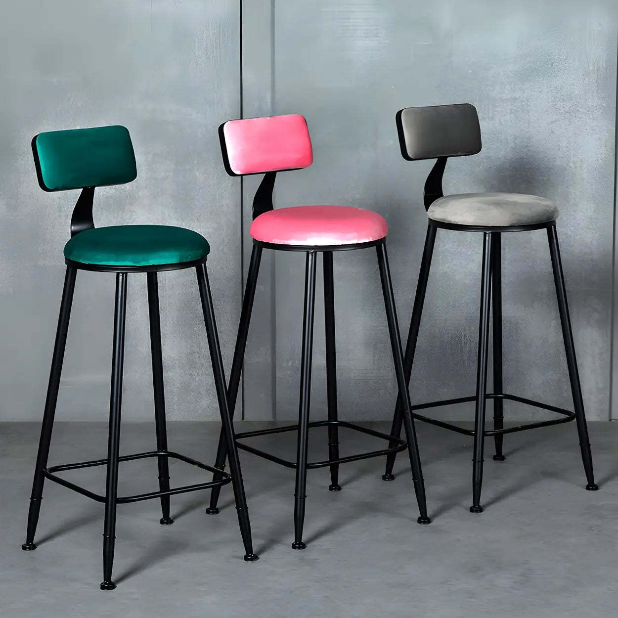 Black Metal Round Fabric Cushion Bar Stool — Fluorescent Green / 1 Piece