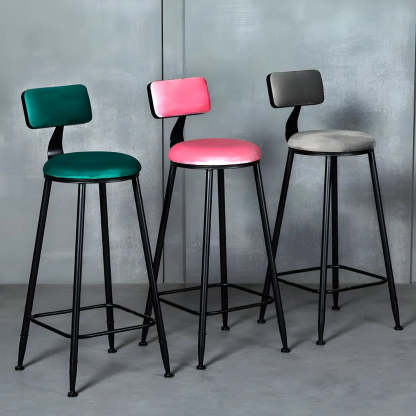 Black Metal Round Fabric Cushion Bar Stool — Fluorescent Green / 1 Piece