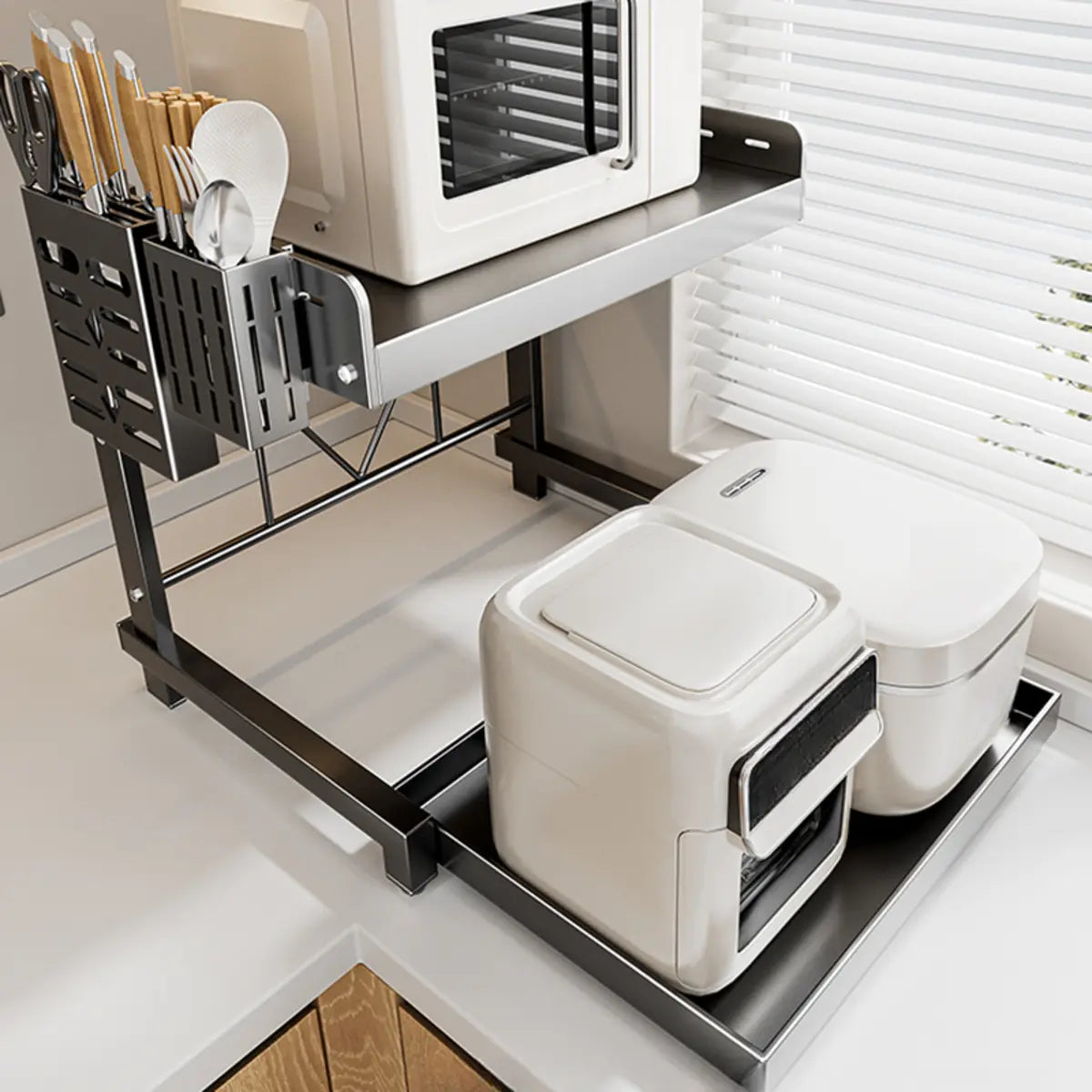 Black Short Metal Baker's Rack with Microwave Shelf