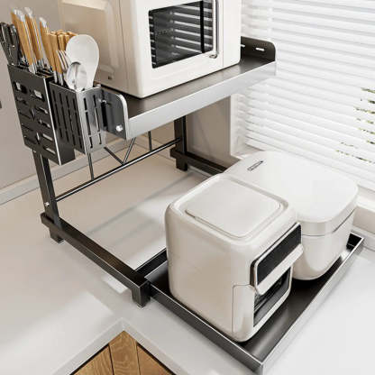 Black Short Metal Baker's Rack with Microwave Shelf