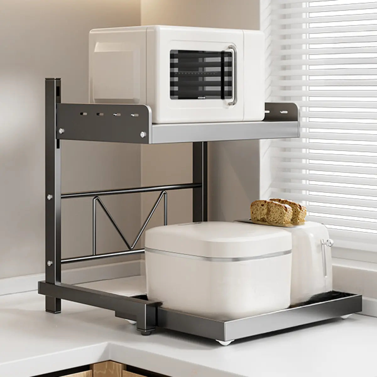 Black Short Metal Baker's Rack with Microwave Shelf