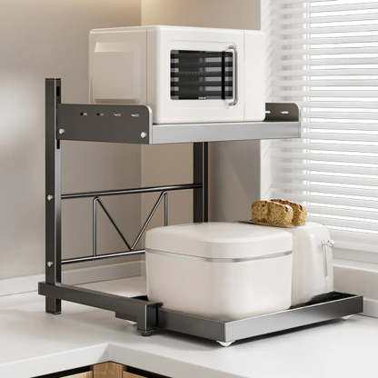 Black Short Metal Baker's Rack with Microwave Shelf