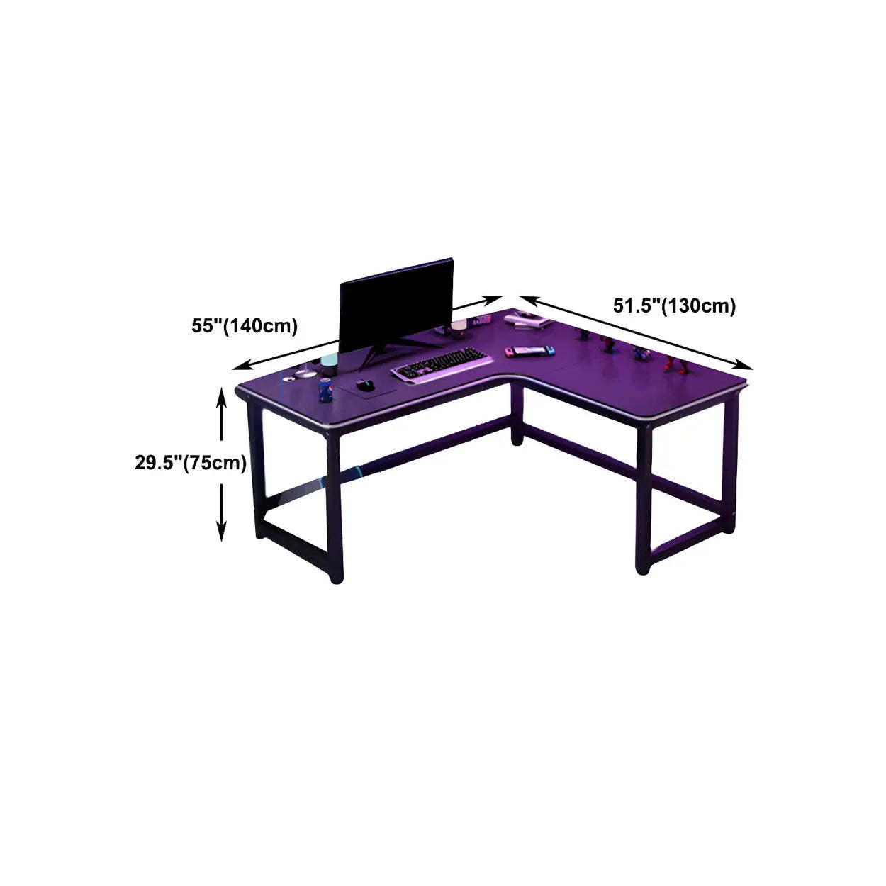 Black Metal Sled Wood L-Shaped Writing Desk
