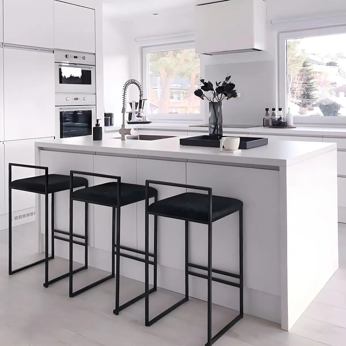 Black Metal Square Upholstered Counter Stool