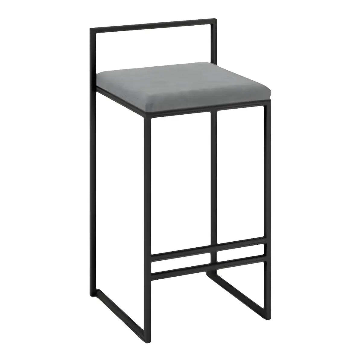 Black Metal Square Upholstered Counter Stool — Grey / 1 Piece
