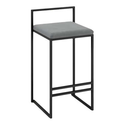 Black Metal Square Upholstered Counter Stool — Grey / 1 Piece
