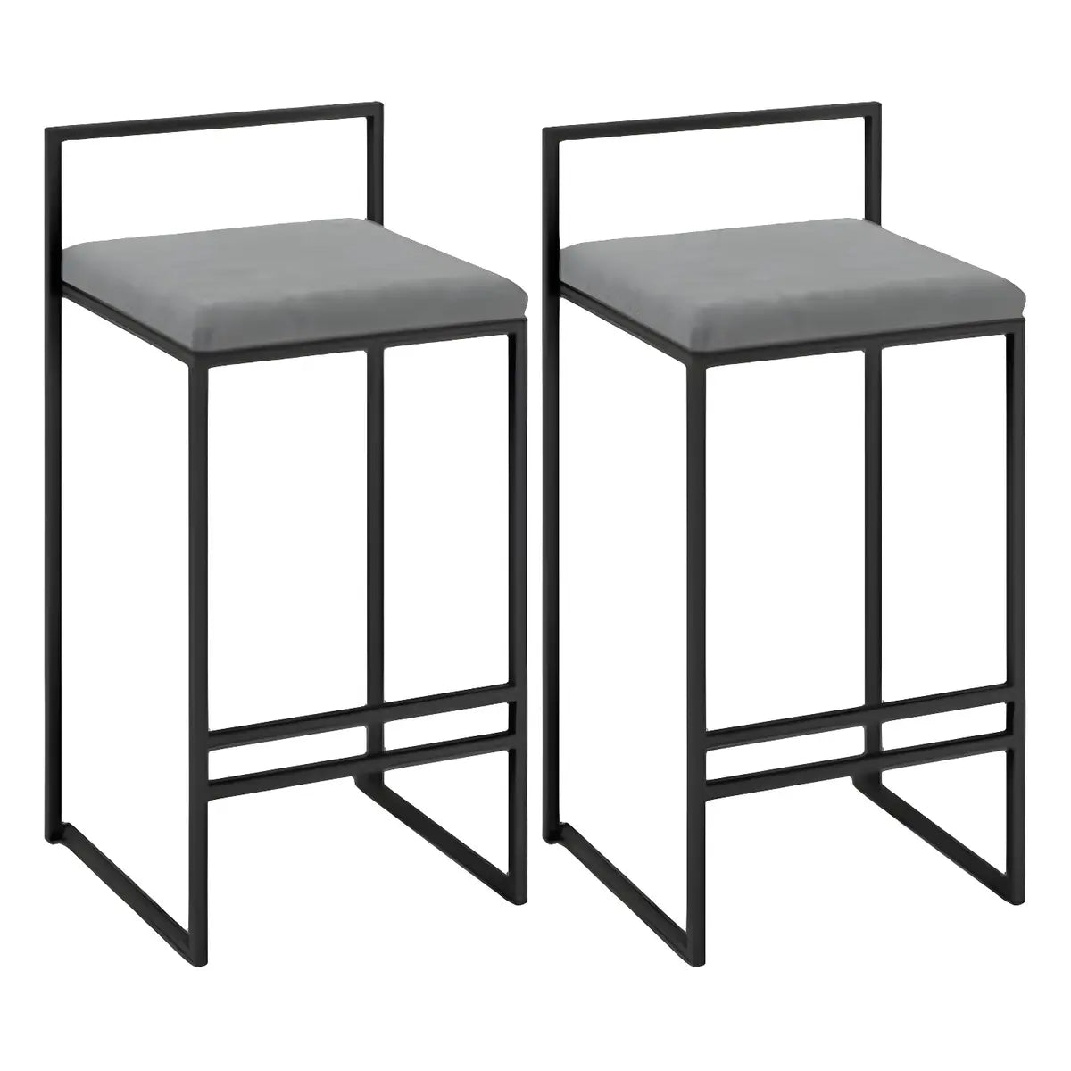 Black Metal Square Upholstered Counter Stool — Grey / 4 Piece Set