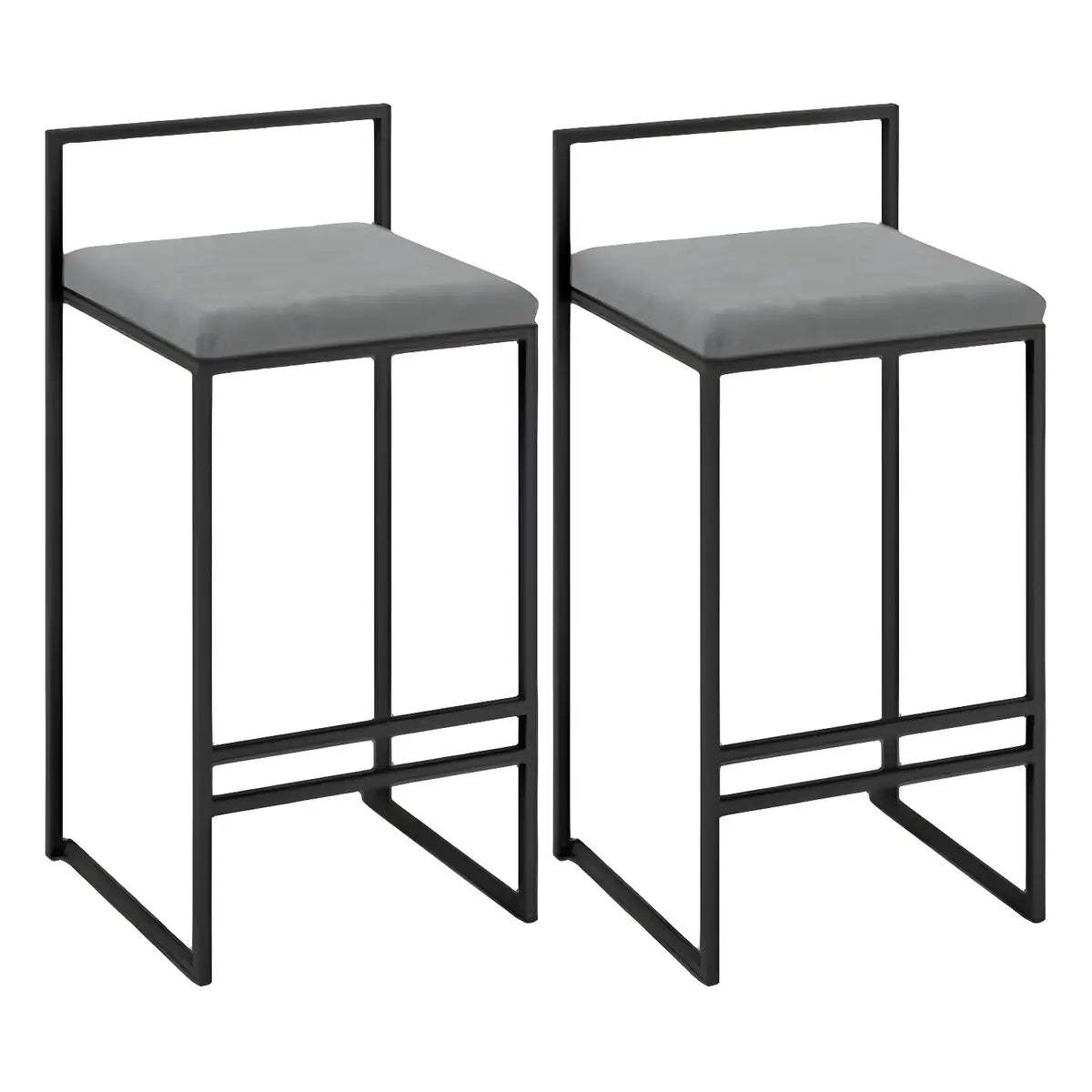 Black Metal Square Upholstered Counter Stool — Grey / 4 Piece Set