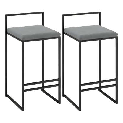 Black Metal Square Upholstered Counter Stool — Grey / 4 Piece Set