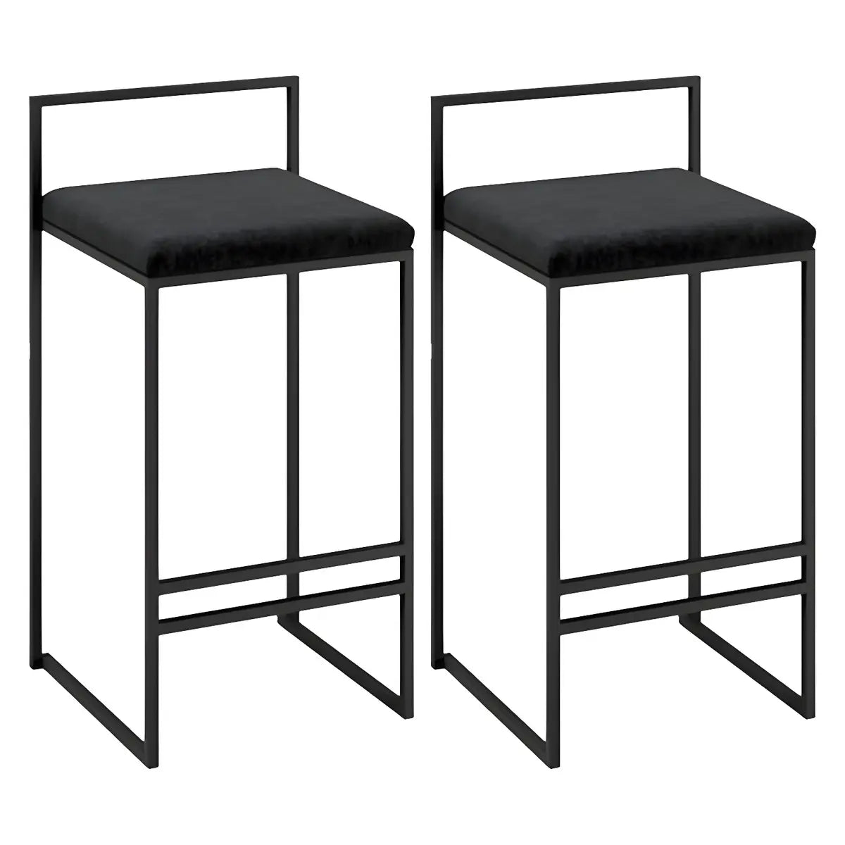 Black Metal Square Upholstered Counter Stool — Black / 2 Piece Set