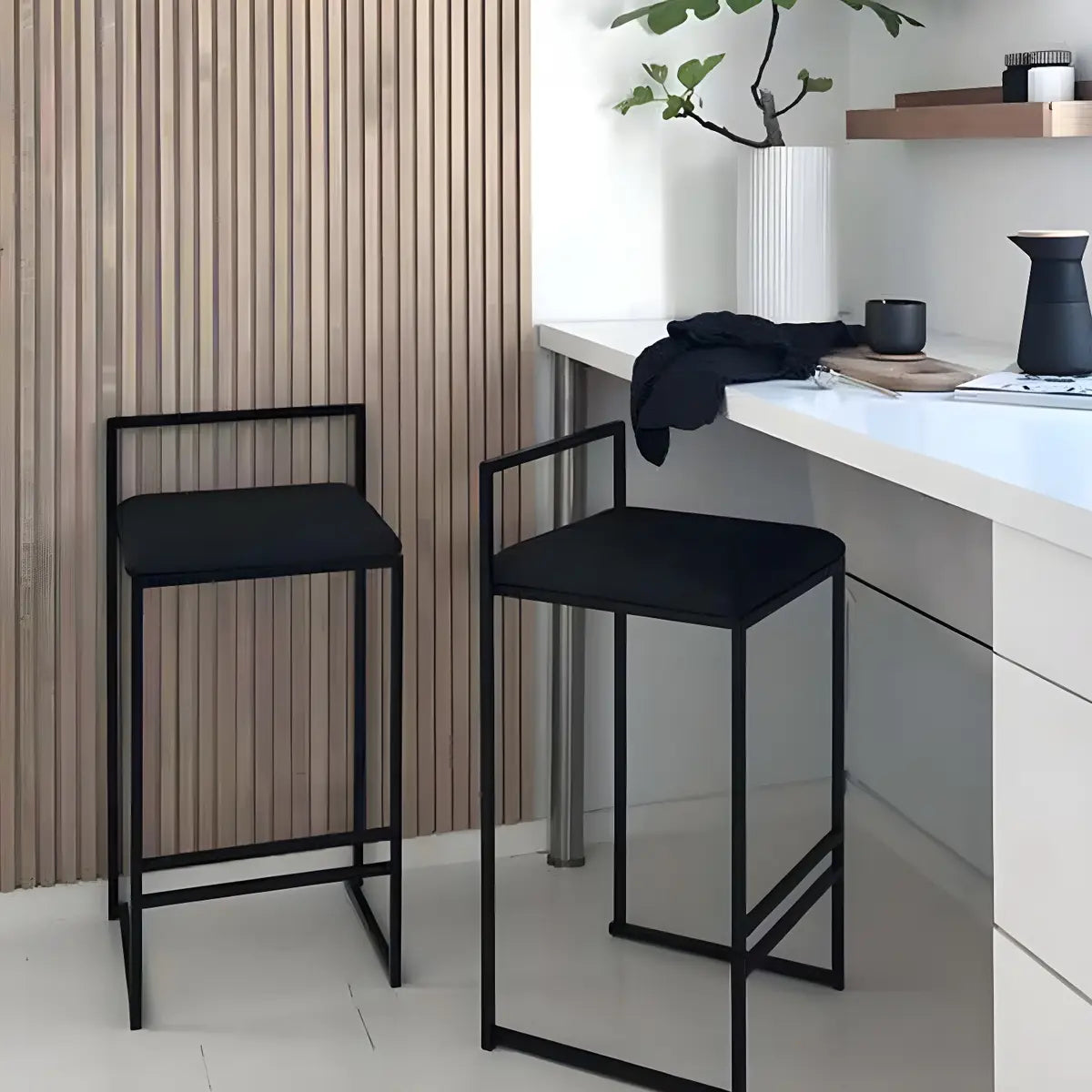 Black Metal Square Upholstered Counter Stool — Black / 8 Piece Set