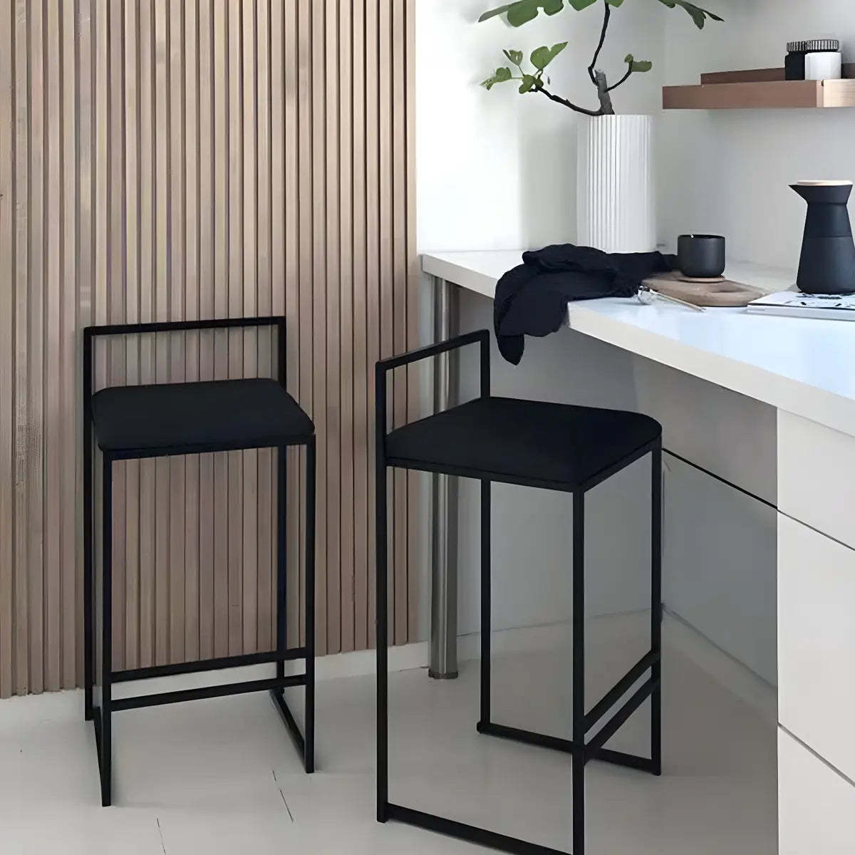 Black Metal Square Upholstered Counter Stool — Black / 8 Piece Set