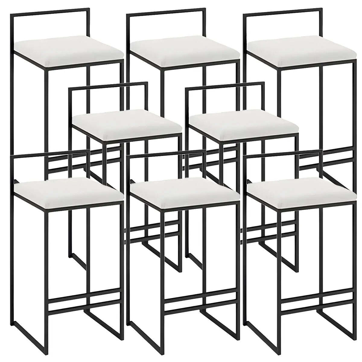 Black Metal Square Upholstered Counter Stool — Blackish Green / 4 Piece Set