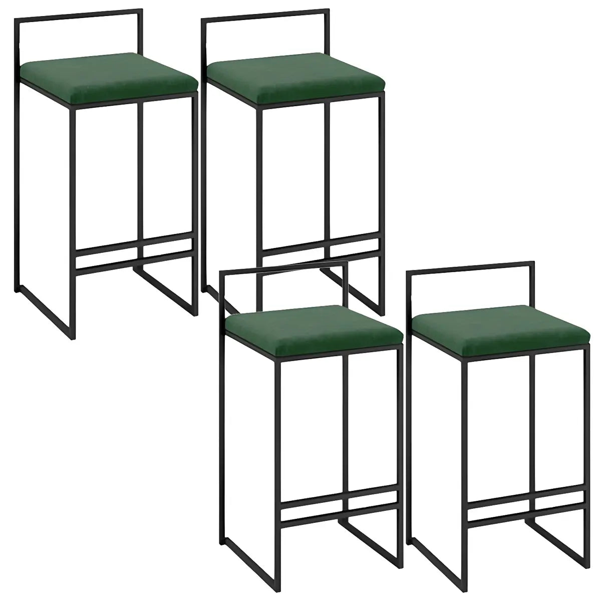 Black Metal Square Upholstered Counter Stool — Grey / 2 Piece Set