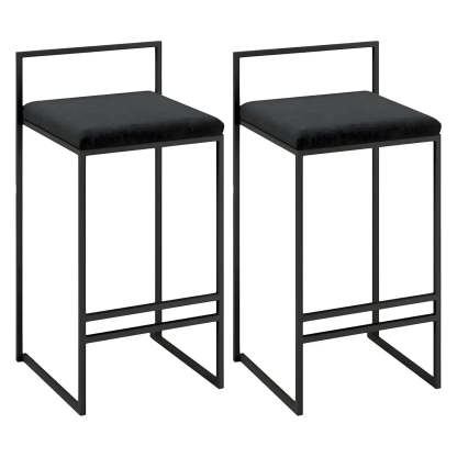 Black Metal Square Upholstered Counter Stool — Black / 2 Piece Set