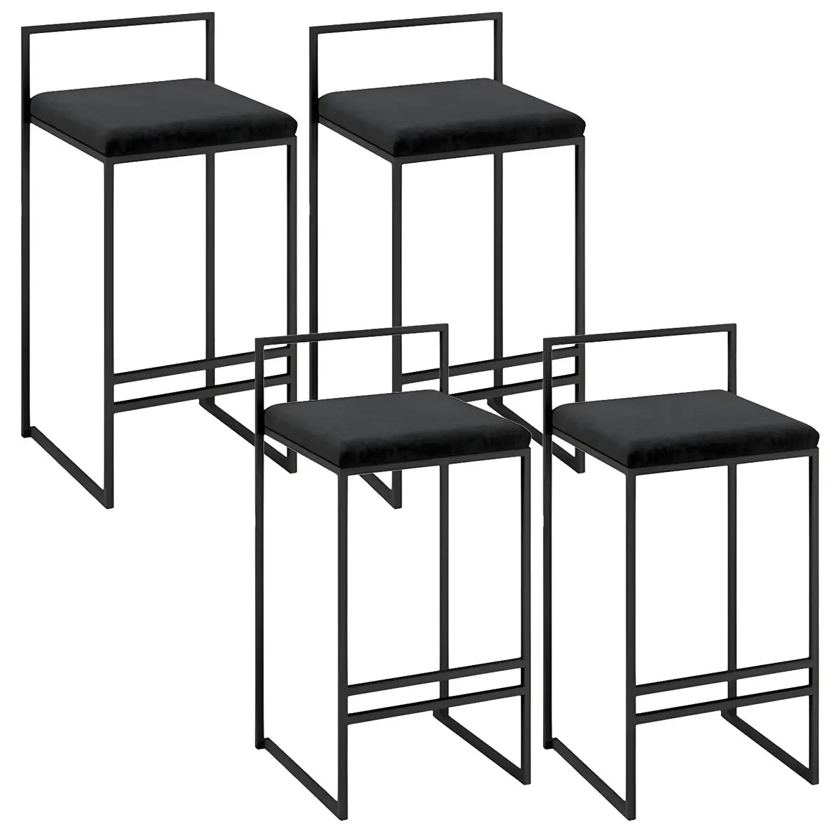 Black Metal Square Upholstered Counter Stool — Black / 4 Piece Set