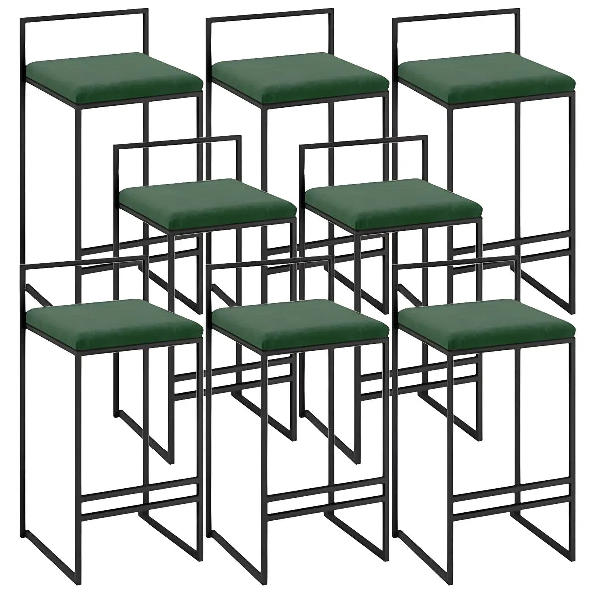 Black Metal Square Upholstered Counter Stool — Grey / 4 Piece Set
