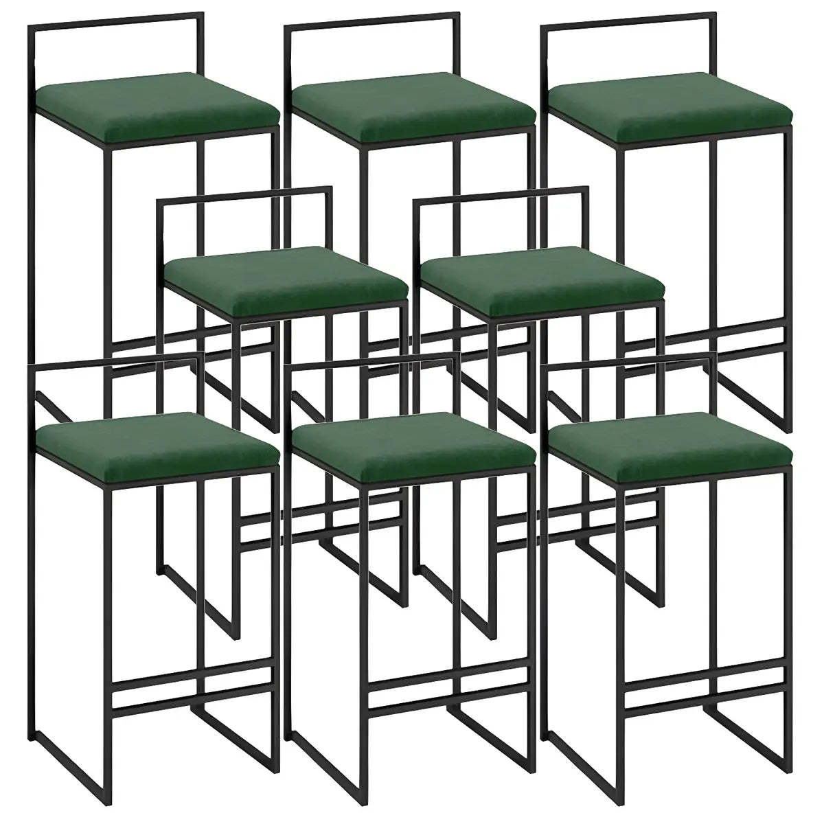 Black Metal Square Upholstered Counter Stool — Grey / 4 Piece Set