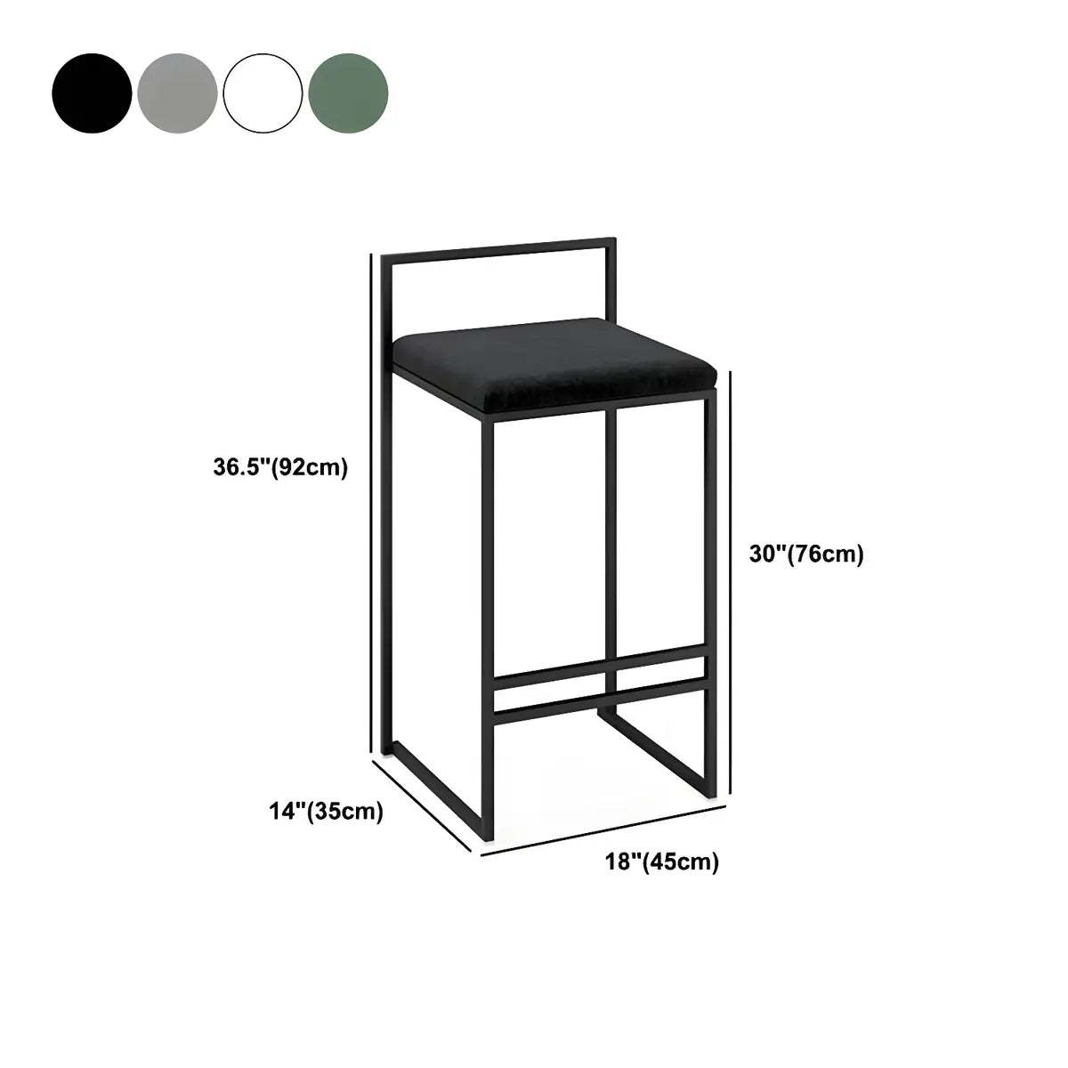 Black Metal Square Upholstered Counter Stool — White / 1 Piece