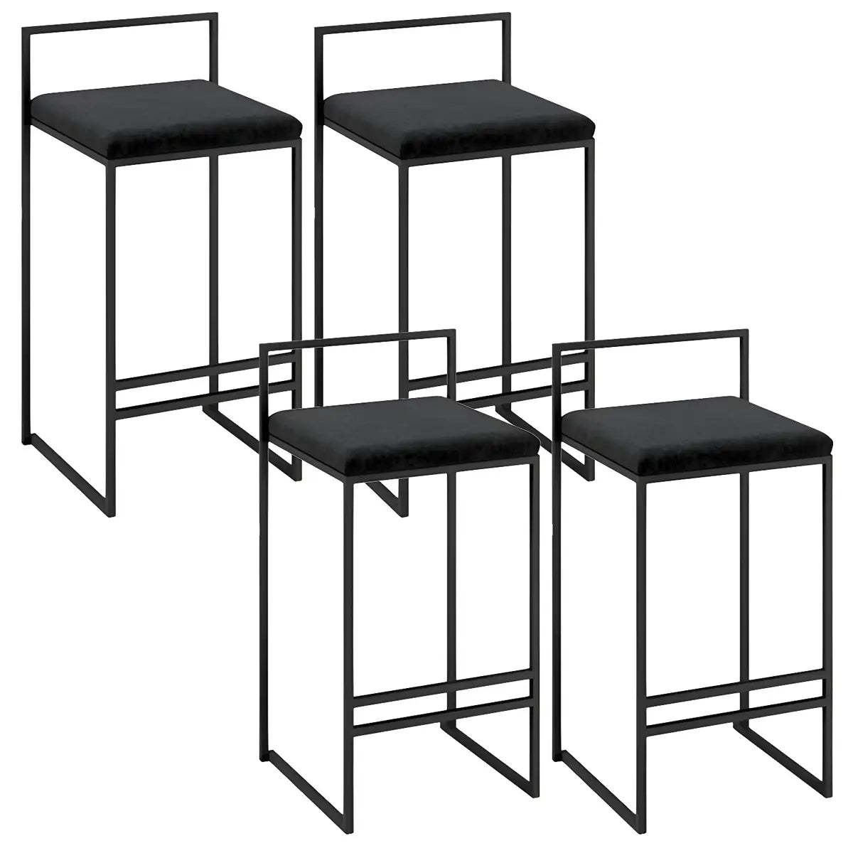 Black Metal Square Upholstered Counter Stool — Black / 4 Piece Set