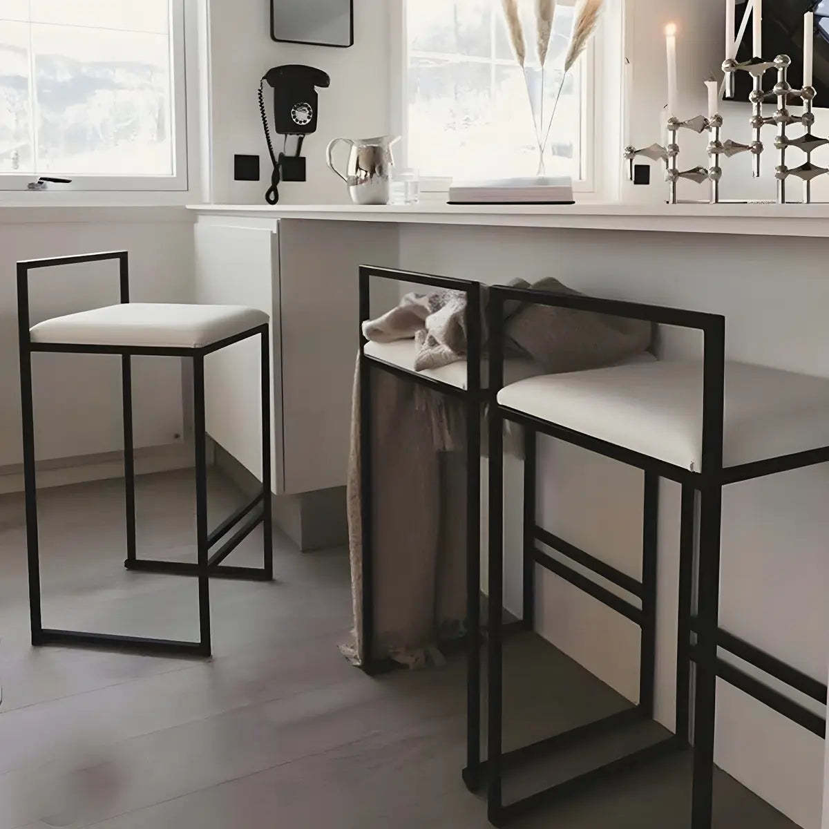 Black Metal Square Upholstered Counter Stool — Black / 8 Piece Set