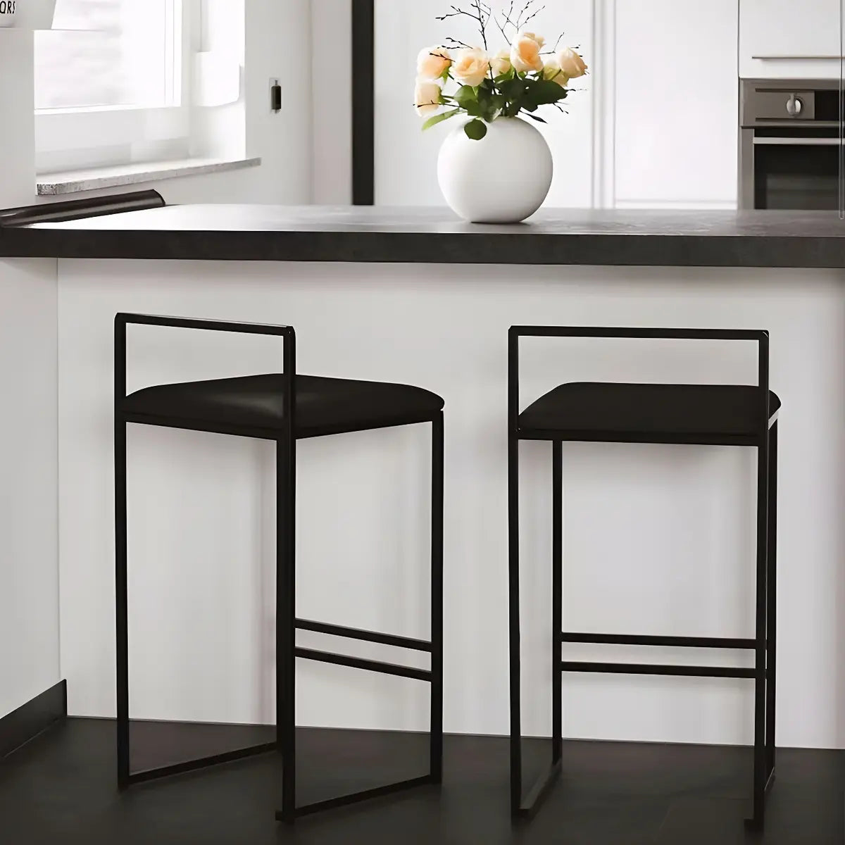 Black Metal Square Upholstered Counter Stool — Blackish Green / 2 Piece Set