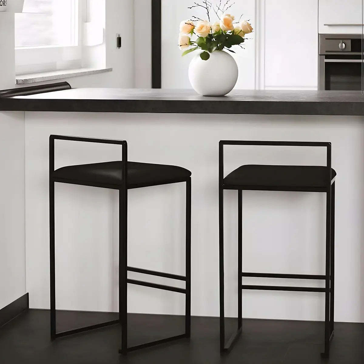 Black Metal Square Upholstered Counter Stool — Blackish Green / 2 Piece Set