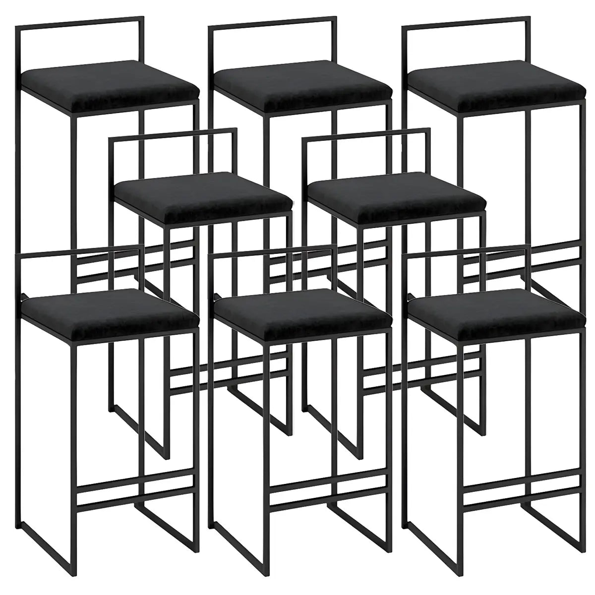 Black Metal Square Upholstered Counter Stool — Blackish Green / 4 Piece Set