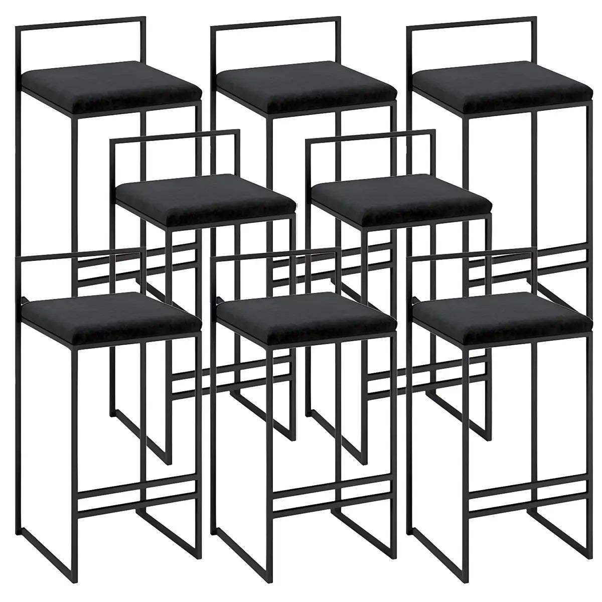 Black Metal Square Upholstered Counter Stool — Blackish Green / 4 Piece Set