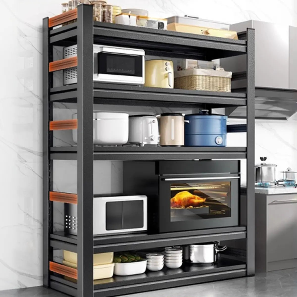 Black Metal Standard Baker's Rack with Microwave Shelf