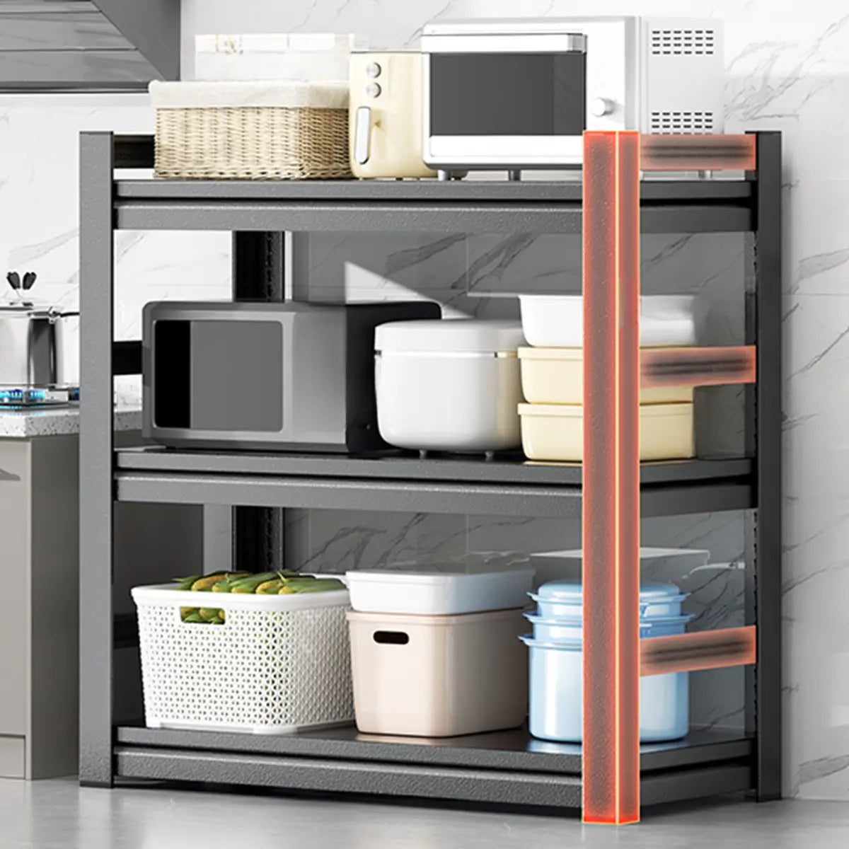 Black Metal Standard Baker's Rack with Microwave Shelf