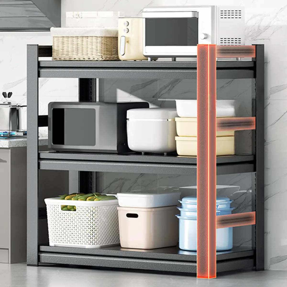 Black Metal Standard Baker's Rack with Microwave Shelf