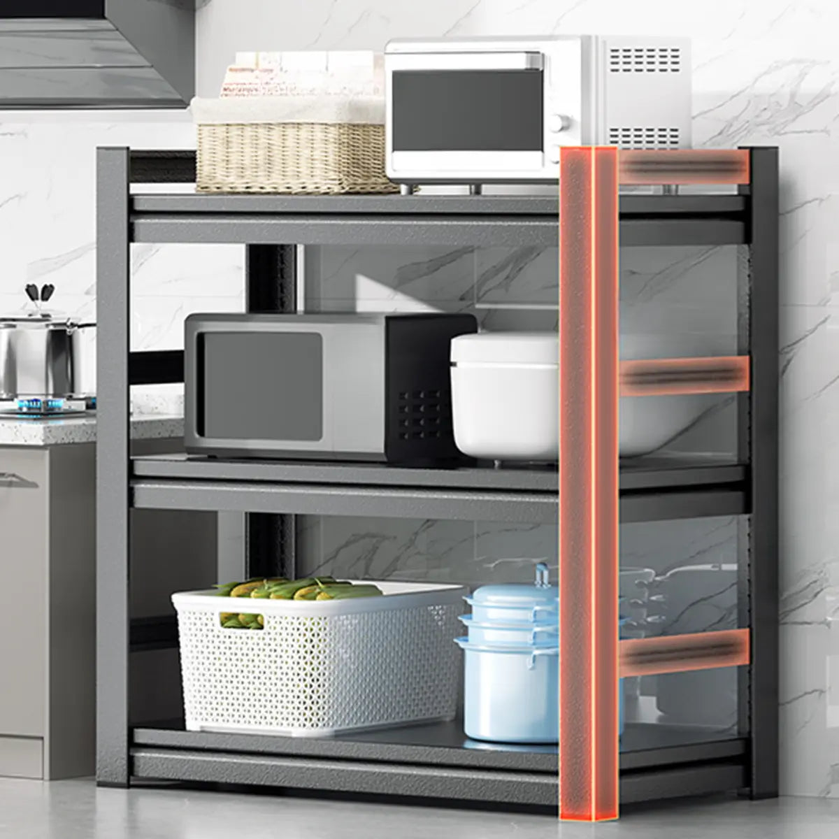 Black Metal Standard Baker's Rack with Microwave Shelf
